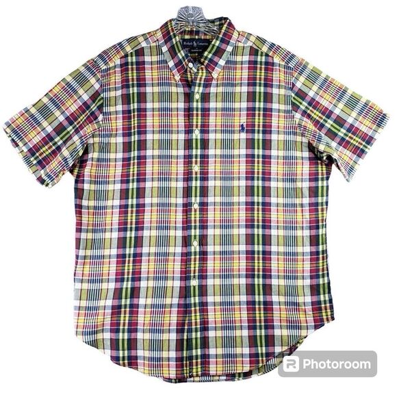 Polo Ralph Lauren Shirt Oxford Mens Size XL Plaid Button Down SS Collared - Picture 2 of 10